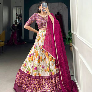 Nouvelle arrivée Designer Tussar Silk Indian Pakistanais Lehenga Choli Floral Patola Print Blouse non cousue pour la fête-Célébration - Product Image 1