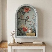 Étagère murale vintage en bois cintrée, décorative, avec motif floral et oiseaux, style ferme, boîte de rangement murale