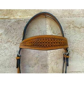 Cabezada Western de Cuero Marrón Premium con Diseño de Cesta Grabado a Mano, Duradera, para Caballos, Fabricada en India, Marca LLT - Product Image 2
