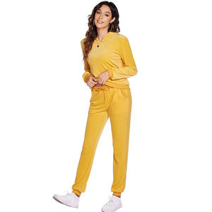 Conjunto de Sudadera con Capucha de Algodón con Logotipo Personalizado, Chándal de Terciopelo, Conjunto Deportivo con Patrón Sólido Decorativo, Chándal de Terciopelo para Mujer - Product Image 1