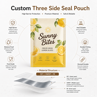 Sachet d'emballage alimentaire imprimé sur mesure à trois soudures latérales, pochette plate en plastique Mylar pour snacks, café, thé en poudre