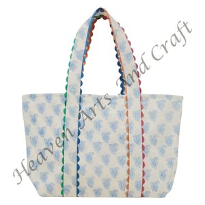 Bolsa de Compras de Algodón con Estampado de Bloques Ric Rac Personalizada, con 2 Asas, Bolsa de Playa con Diseño - Product Image 2