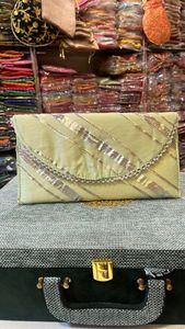 Sac à main à motif de Style Vintage pour femmes sac à main à bande dorée inclinée broderie doublure en soie fermeture à glissière en coton deux sangles-cadeau - Product Image 6