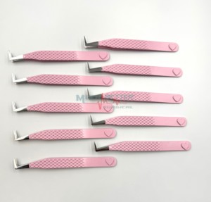 New 3D custom logo Anti-slip 90 degree slim long <b>isolation</b> Eyelash Extension Tweezers Stainless Steel Fiber Tip Lashes tweezers - Product Image 4