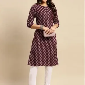 महिलाओं के लिए भारतीय हस्तनिर्मित रेयॉन प्रिंटेड कैज़ुअल वियर कुर्ता कुर्ती भारतीय पोशाक थोक में उपलब्ध है