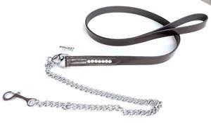 Laisse de cheval en cuir de haute qualité avec strass brillants, chaîne métallique, équipement équestre durable, poignée robuste - Product Image 4