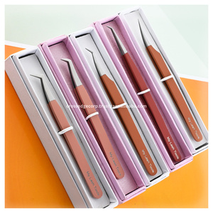 Pince à épiler pour extensions de cils avec logo personnalisé, pointe en fibre, pointe droite pointue, 12 cm, acier inoxydable, antidérapante, outil pour artiste en cils - Product Image 1