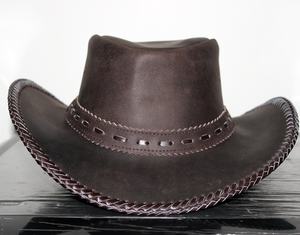 Chapeau de style ranch occidental pour hommes, vente en gros OEM, chapeau de cowboy en cuir véritable brun foncé, nouvelle arrivée 2026, chapeaux hauts durables - Product Image 4