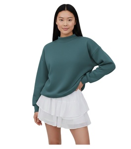 Sweat-shirt molletonné col montant pour femme, haute qualité, hiver, couleur unie, broderie logo personnalisée, décontracté - Product Image 1