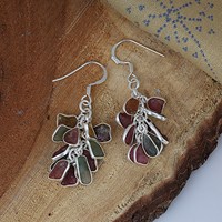 Pendientes de Clip de Lujo de Plata de Ley 925 Bañados en Oro con Turmalina Multicolor, Diseño de Racimo de Uvas, con Múltiples Gemas, Elegantes, Regalo para Fiestas