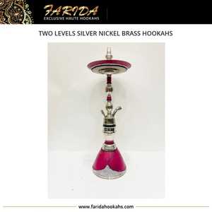 Best Quality Farida Two-Level Luxury Custom Hand Engraved Bent Type Egyptian Hookah <b>Set</b> High-End <b>Glass</b> Silver Nickel Brass - Product Image 2