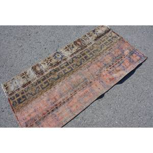 Alfombra Turca Clásica Marrón Beige de 2.3x4.7 pies, Vintage, de Lana Ecológica, Tradicional, con Diseño de Patchwork, Rectangular, con Base de Látex y Pelo Suave - Product Image 4