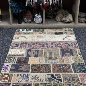 Tapis turc vintage 2,7x7,4 pieds, tapis en laine Herki patchwork arc-en-ciel - Product Image 4