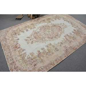Vintage Turkish Rug, 5.6x8.7 ft Large Rug, <b>Brown</b> White Animal Print <b>Wool</b> Rug - Product Image 2