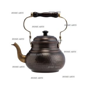 Théière et cafetière en laiton martelé faite à la main, design antique, forme ronde, théière pour accessoires de cuisine - Product Image 2