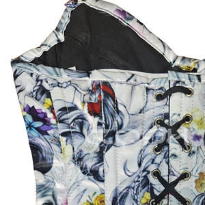 Corset satiné à armatures avec imprimé coloré de dessin animé de fille, sublimé par transfert thermique, à fermeture frontale - Product Image 5