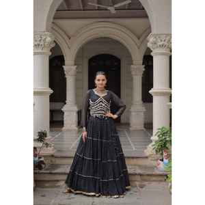 ชุดแต่งกายเทศกาล lehenga choli ผ้า leheriya พิมพ์ลายลูกไม้ Gota patti น่าสนใจ - Product Image 1