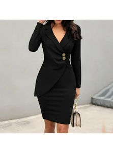 Vestidos de Trabajo 2025, Vestido Tipo Lápiz con Cuello Redondo y Abertura Lateral para Mujer, Vestido Casual Simple de Oficina con Mangas Ajustadas, Estilo Formal - Product Image 6