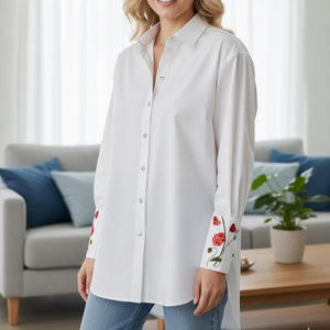 Women's Regular Casual Cotton Long Sleeve Hand Cuffs Embroidered Turn-down Collar <b>Shirts</b> Breathable High Quality Super - Product Image 2