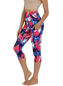 Women's Breathable Tie-Dye Yoga Capri <b>Leggings</b> Seamless Tummy Control Training Pants <b>with</b> <b>Pockets</b> for Active Gym <b>Workouts</b> - Product Image 5