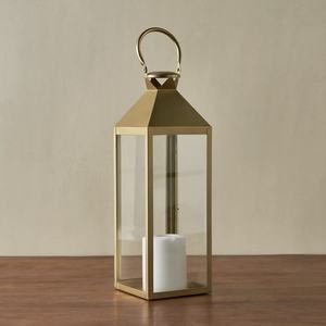 Lanterne de bougeoir en verre clair en métal doré fait à la main moderne de noël populaire avec impression découpée décor de jardin de maison de fête - Product Image 1