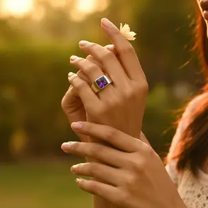 แหวนเงินแท้ 925 ประดับพลอยอเมทิสต์ สำหรับผู้หญิง เครื่องประดับอัญมณีสุดหรู - Product Image 3