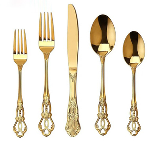 Ensemble de couverts en acier inoxydable vintage doré de luxe pour mariage royal, 4 pièces, cuillère, couteau, fourchette - Product Image 1