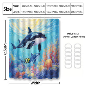 Custom Printed Waterproof Shower Shower <b>Curtain</b> for Bathroom Waterproof Polyester <b>with</b> <b>Hooks</b> - Product Image 4