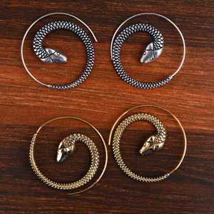 Nuevos Pendientes de Serpiente de Diseño Moderno, Joyería Gótica de Aro de Latón para Mujer, Acabado Plateado Oxidado, Espiral Animal Boho, Venta al por Mayor/OEM/ODM - Product Image 1