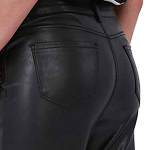 Pantalones de Cuero Genuino para Mujer, Casuales, de Pierna Ancha, Cintura Alta, Rectos - Product Image 6