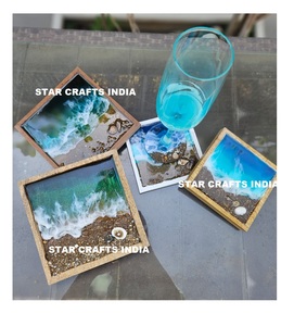 <b>Christmas</b> Round Hexagon White Drink Felt Coasters Custom Engraved Marble Wood Coasters Set By Star Crafts India - Product Image 1