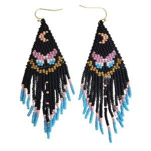 Gran oferta exclusiva en pendientes de borlas con cuentas de Luna y mariposa bordados a mano de 9 cm de largo para mujer - Product Image 1