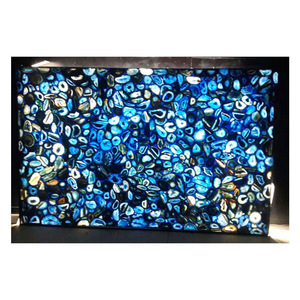 Plan de travail de cuisine en pierre précieuse bleue de qualité supérieure, dalle en agate faite à la main, rétroéclairée, décoration d'intérieur - Product Image 1