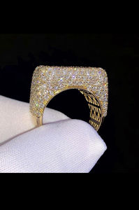 925 Sterling Silver Gold Plated Square <b>Iced</b> Out Moissanite Claw Setting Women's <b>Ring</b> Luxury Hip Hop Jewelry - Product Image 2