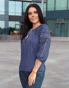Top azul cielo bordado personalizado 2025, blusas ucranianas de manga larga de diseñador para ocasiones informales, fiestas, moda sencilla tejida - Product Image 3