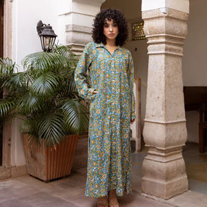 Belle robe en viscose imprimée florale pour les femmes tendance Abaya ethnique décontractée pour les festivals accessoires de robes musulmanes traditionnelles - Product Image 1