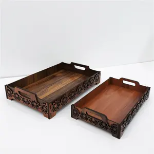 Plateau de service en bois de luxe le plus vendu avec poignées latérales, parfait pour le petit-déjeuner, les collations et les boissons au lit ou dans la cuisine - Product Image 5
