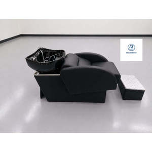 Smartspace - Sillón Reclinable de Lujo Contemporáneo para Lavado de Cabello, Color Negro, con Lavabo de Cerámica y Tapicería de Cuero Sintético - Product Image 1