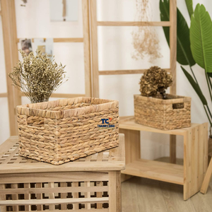 Cestas rectangulares tejidas a mano con asas integradas, cestas de jacinto de agua - Product Image 5