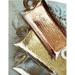 Ensemble de plateaux décoratifs en cuivre martelé rectangulaire, plateau de service en métal rose doré pour table basse, décoration de maison de luxe, plateau en cuivre - Product Image 2