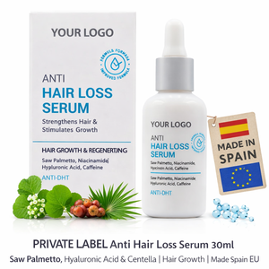 Suero Anticaída de Cabello de Marca Privada 30ml OEM |   Saw Palmetto, Ácido Hialurónico y Centella |   Crecimiento Natural del Cabello |   Hecho en España, UE - Product Image 1
