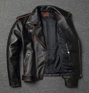Classique hommes ventes moteur motard veste en cuir de vachette véritable mince Vintage mode toile manteau grande taille disponible - Product Image 3