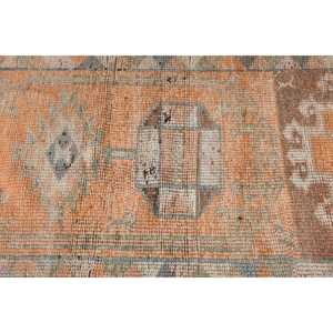 Vintage <b>Runner</b> <b>Rug</b> 2.7x12.6 ft (83x384 cm), Orange Ikat Turkish <b>Rug</b> - Product Image 4