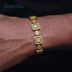 13mm 18K <b>Solid</b> Gold Iced Out Tennis <b>Bracelet</b> for Men High Quality Hip Hop Style Baguette & Round Cut Moissanite Jewelry - Product Image 1
