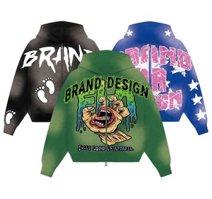 Sudaderas con capucha de algodón con lavado ácido, sudadera recortada con logotipo personalizado, Jersey descolorido con estampado de sol, sudadera con cremallera bordada Unisex para hombre - Product Image 1