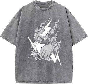 T-shirts personnalisés streetwear pour hommes, style vintage délavé, coupe oversize à épaules tombantes, effet délavé à l'acide, 100% coton toile, col rond - Product Image 1