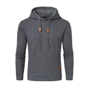 2023 nouveautés hommes décontracté 100% coton sweats automne hiver à manches longues hauts à capuche avec motif imprimé de couleur unie - Product Image 1