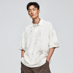เสื้อเชิ้ตผู้ชายทรงโอเวอร์ไซส์ ล้างสีแบบกรด ล้างหิน ระบายอากาศ แห้งเร็ว แขนสั้น - Product Image 5