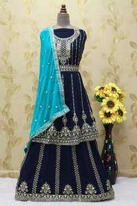 นักออกแบบล่าสุดการลําดับการเย็บปักถักร้อยเทียม Georgette ทํางานชุดชารารากึ่งเย็บโดย Fab Zone - Product Image 3