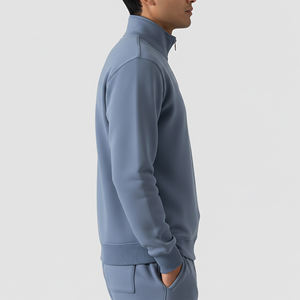 Custom Made Loose Fit Quater <b>Zipper</b> Pullover Solid Color Sweatshirt Custom Embriordery Logo Heavyweight Men's Sweatshirt - Product Image 3